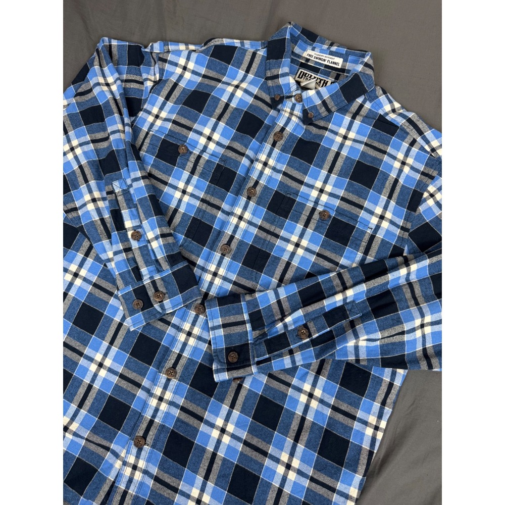 Duluth Trading Co Free Swingin Flannel Shirt Mens L Relaxed Fit Blue Plaid 23124